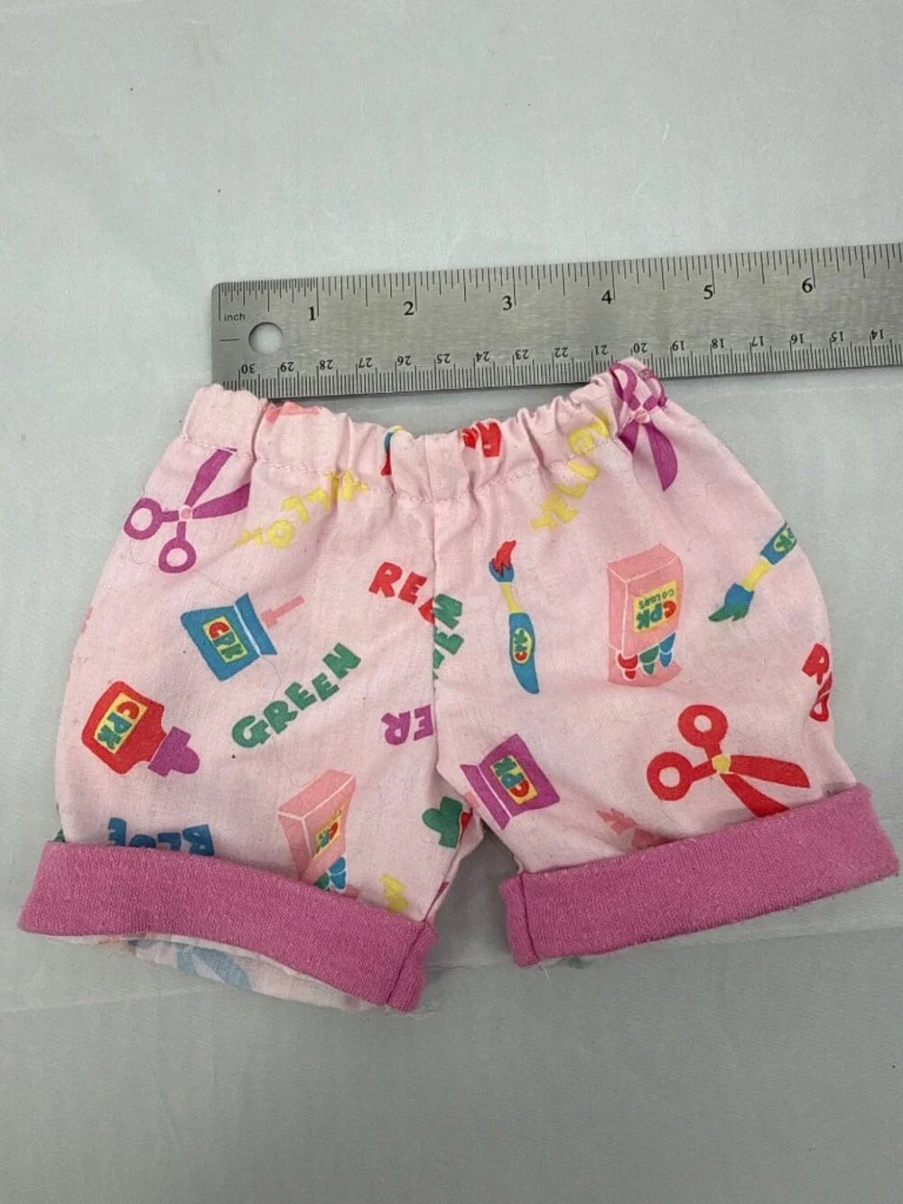 Vtg 80s Cabbage Patch Kids Doll Shorts Pink Crayon Box Print CPK Clothes